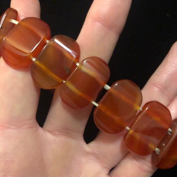 Chunky Vintage Reddish Amber Orange Beaded Bracelet - Picture 5 of 9